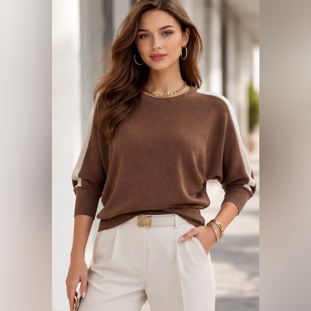 Cozy Brown Batwing Sweater – 3/4 Sleeve